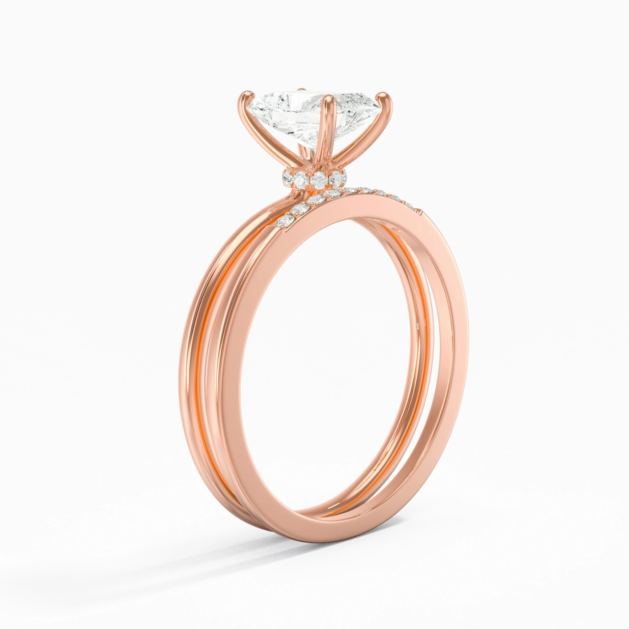 1.00ct Moissanite Wedding Ring Set 14K Rose Gold