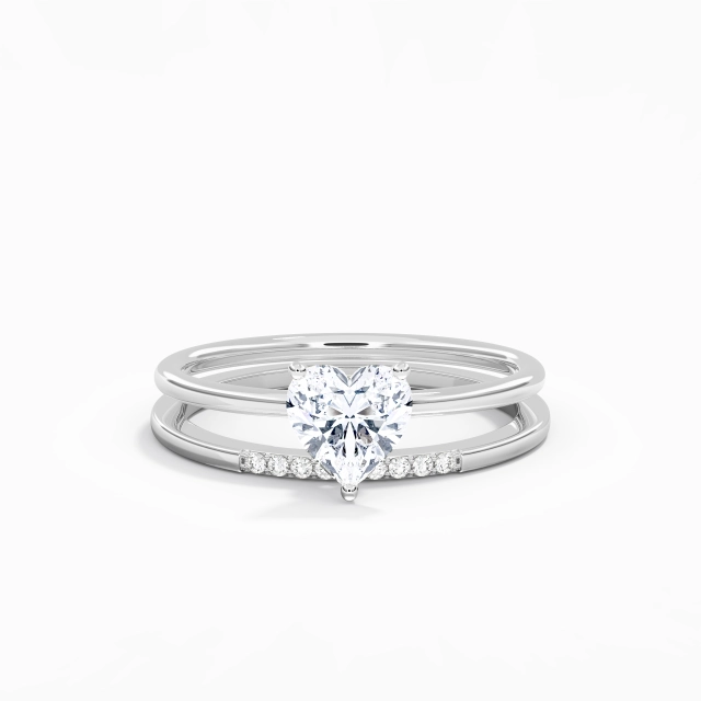 1.00ct Heart Moissanite Wedding Ring Set 925 Sterling Silver Hidden Halo Simple Traditional Shank