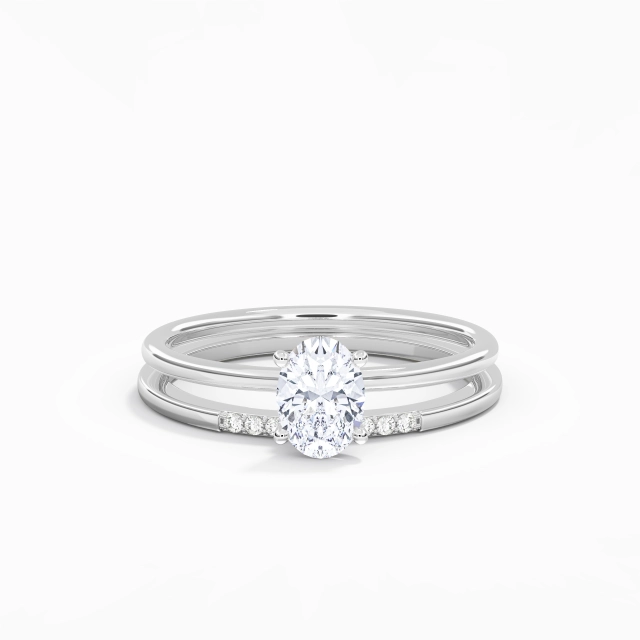 1.00ct Ovale Moissanite Ensemble d'alliances Argent sterling 925 Halo caché Simple Tige Traditionnelle