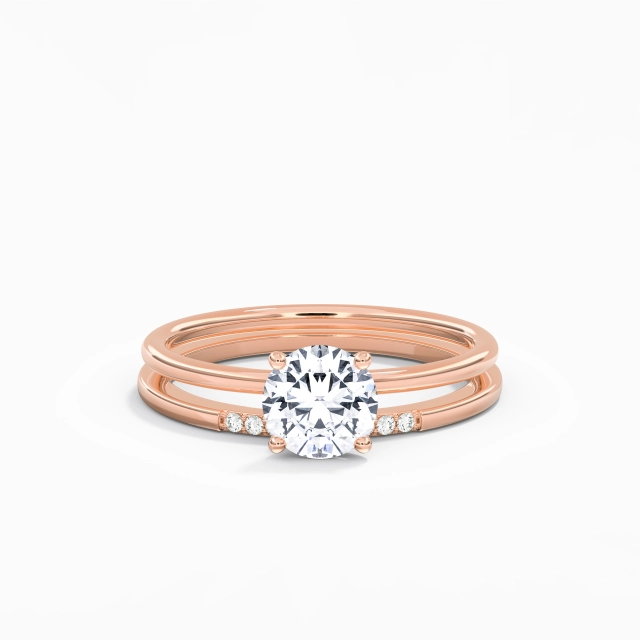1.00ct Rond Moissanite Ensemble d'alliances Or rose 14 carats Halo caché Simple Tige Traditionnelle