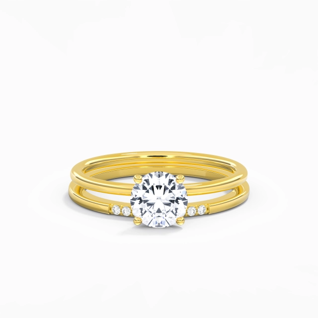 1.00ct Round Moissanite Wedding Ring Set 14K Gold Hidden Halo Simple Traditional Shank