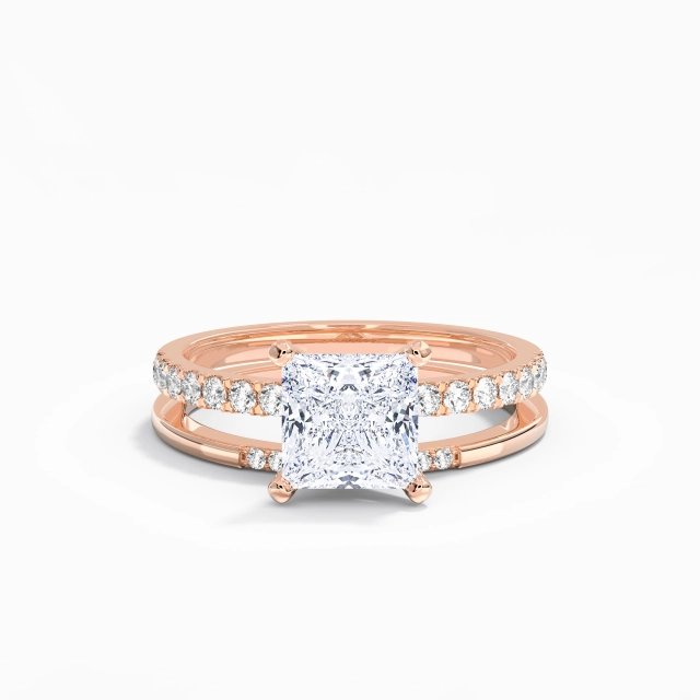 White Princess Custom Bridal Set 925 Sterling Silver Solitaire Simple Traditional Shank Women