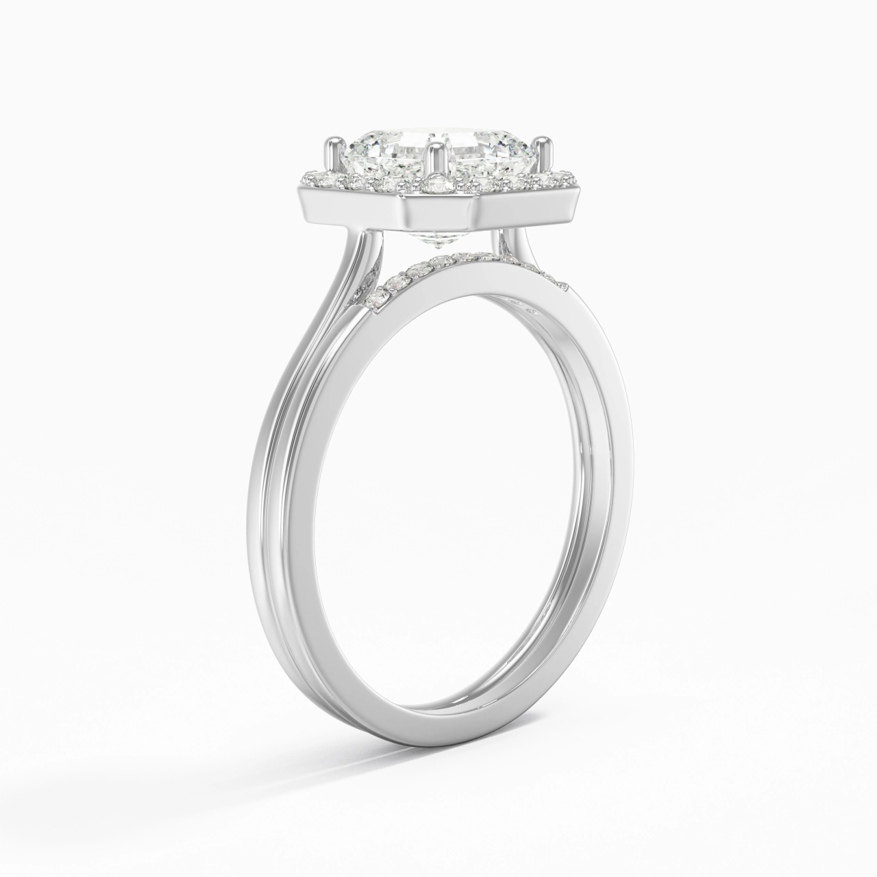 14K White Gold Moissanite Wedding Ring Set