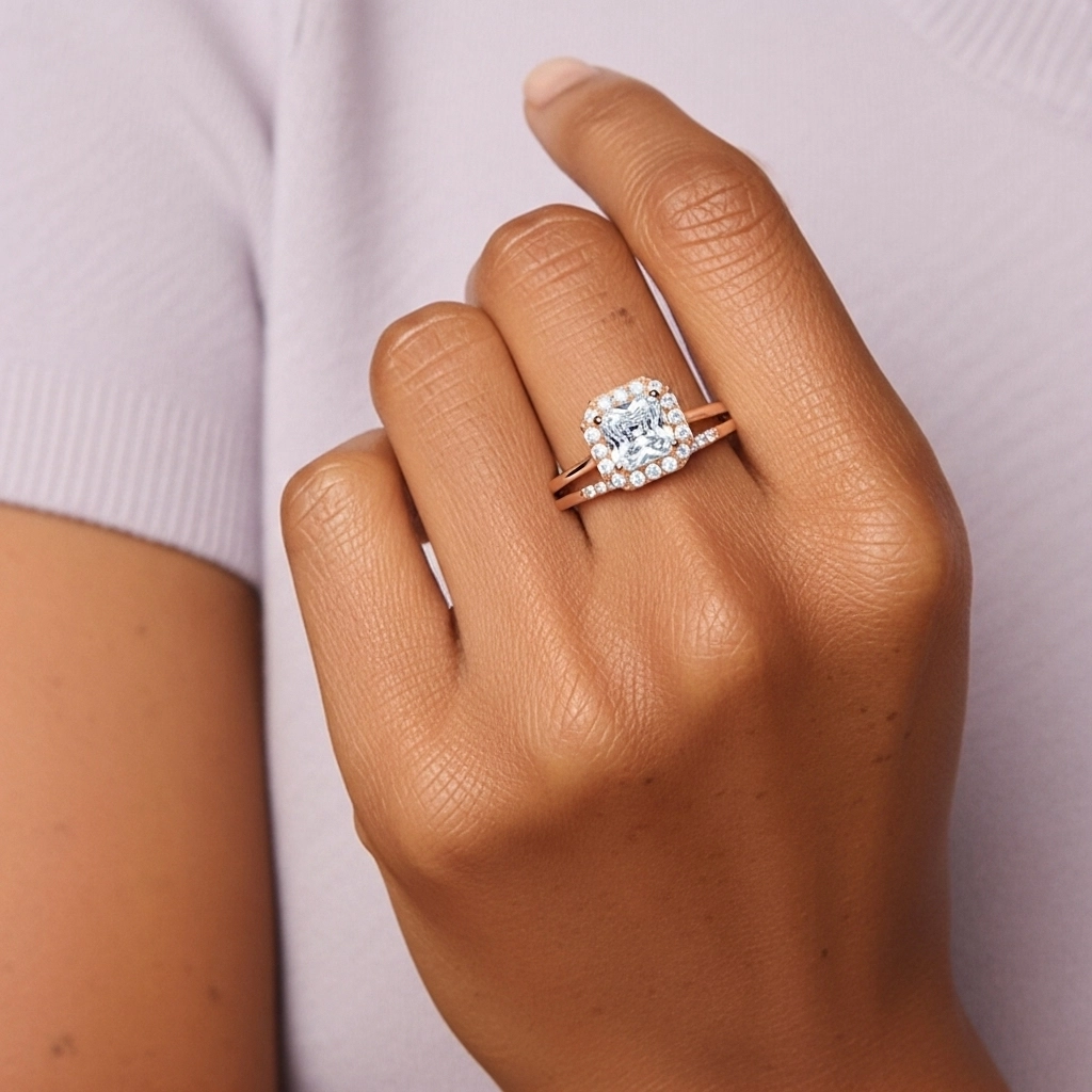 Argent sterling 925 Moissanite Ensemble d'alliances