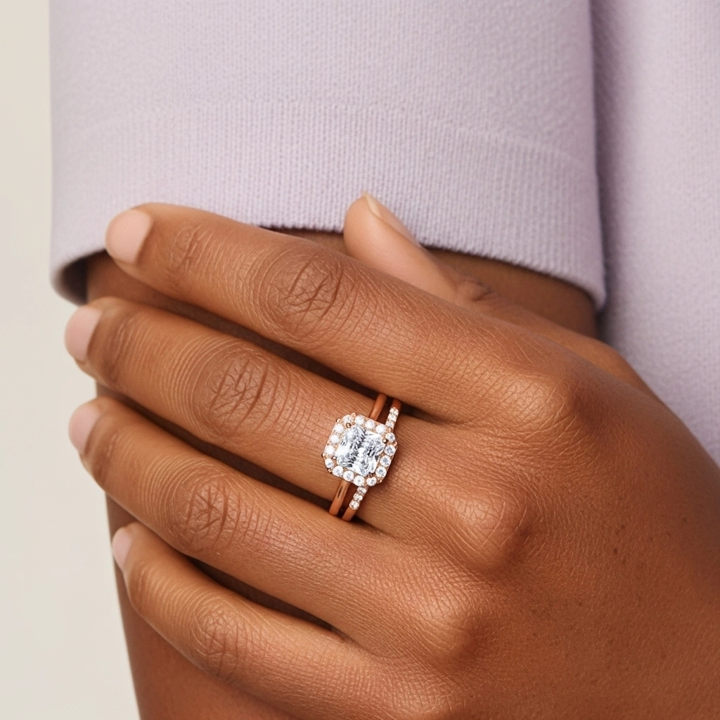 Argent sterling 925 Moissanite Ensemble d'alliances