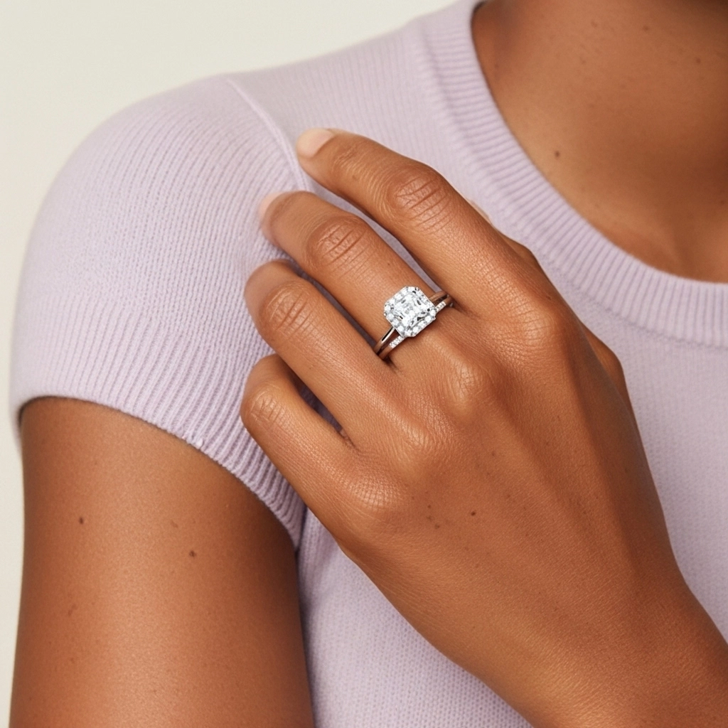 Or blanc 14 carats Moissanite Ensemble d'alliances