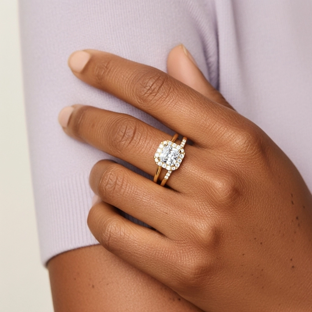 Argent sterling 925 Moissanite Ensemble d'alliances