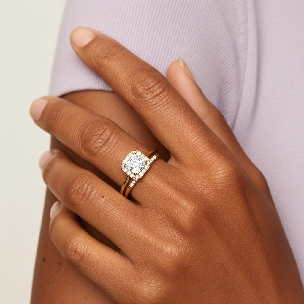 Argent sterling 925 Moissanite Ensemble d'alliances