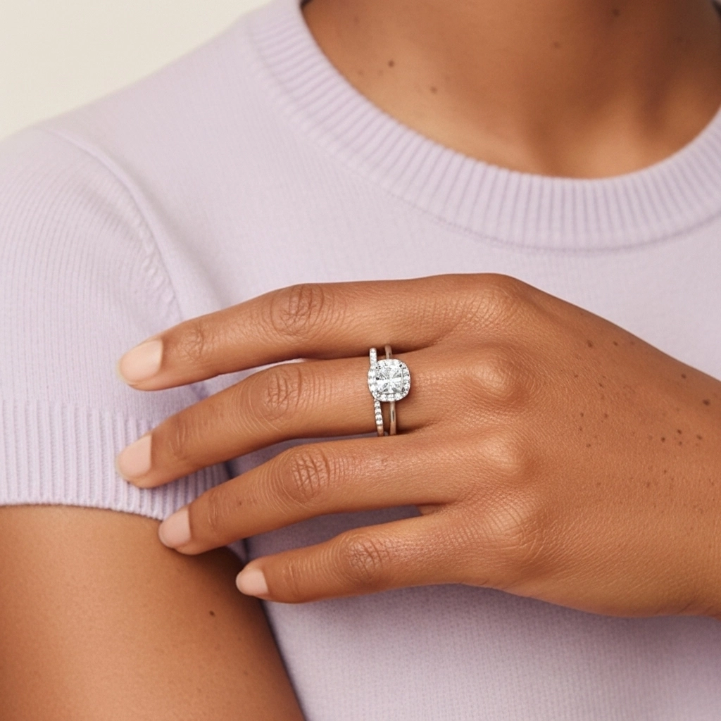 Or blanc 14 carats Moissanite Ensemble d'alliances