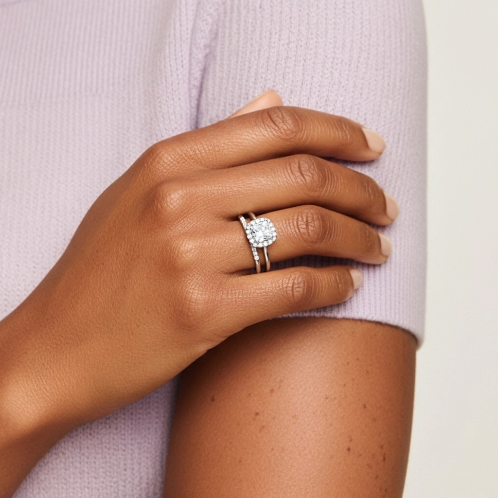 Or blanc 14 carats Moissanite Ensemble d'alliances