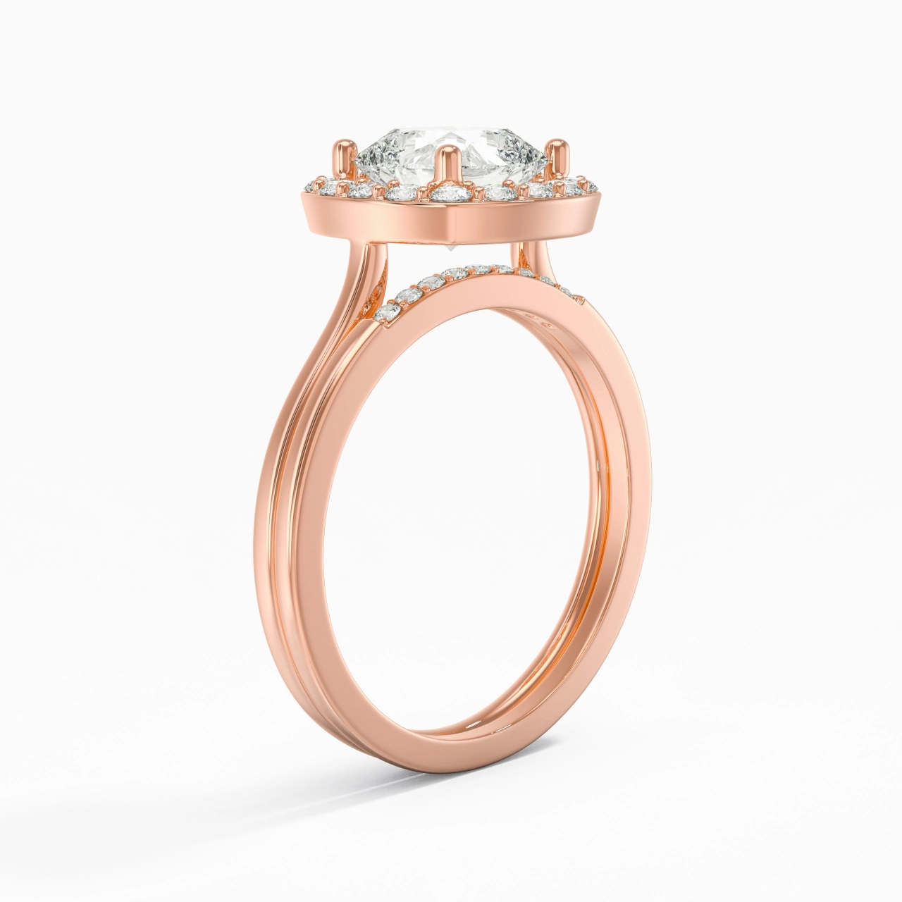14K Rose Gold Moissanite Wedding Ring Set