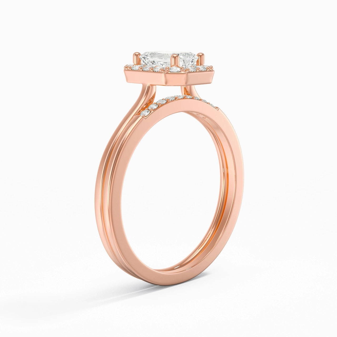 14K Rose Gold Moissanite Wedding Ring Set