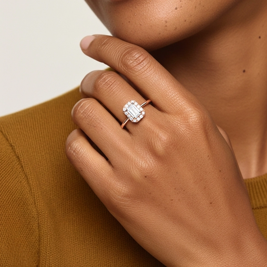 Or rose 18 carats Moissanite Ensemble d'alliances