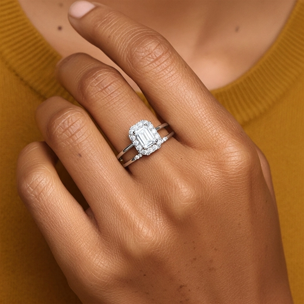 Or blanc 14 carats Moissanite Ensemble d'alliances