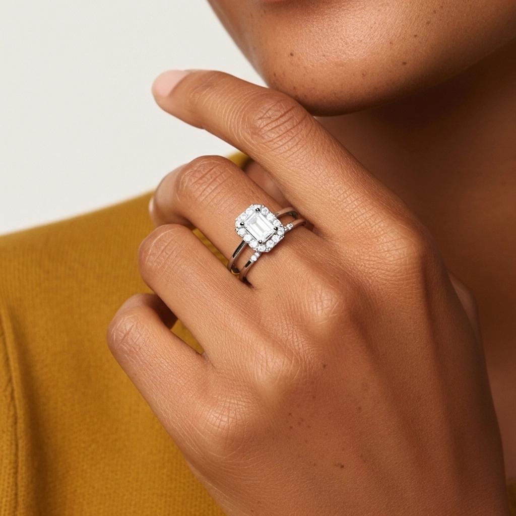 Or blanc 14 carats Moissanite Ensemble d'alliances