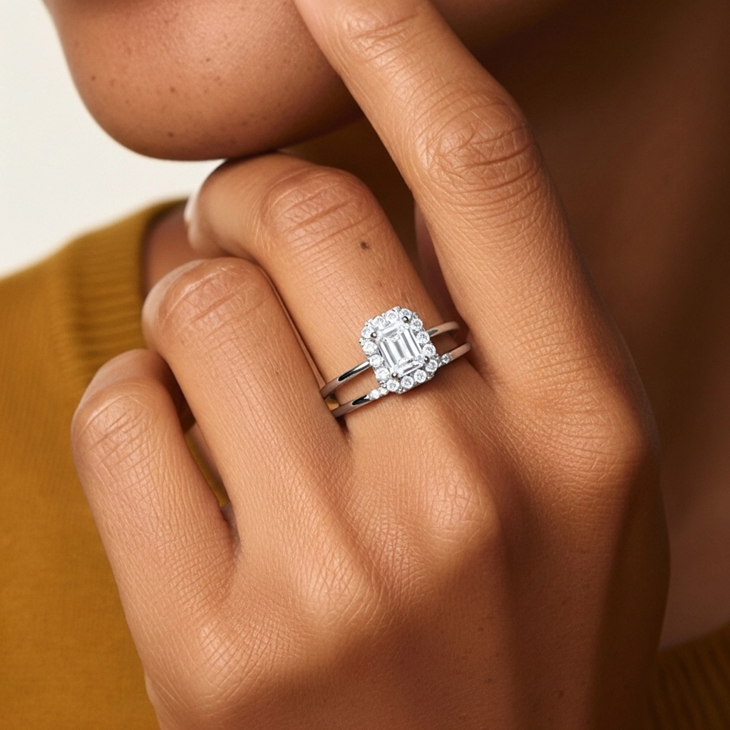 Or blanc 14 carats Moissanite Ensemble d'alliances