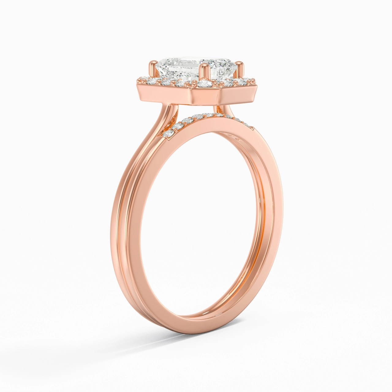 14K Rose Gold Moissanite Wedding Ring Set