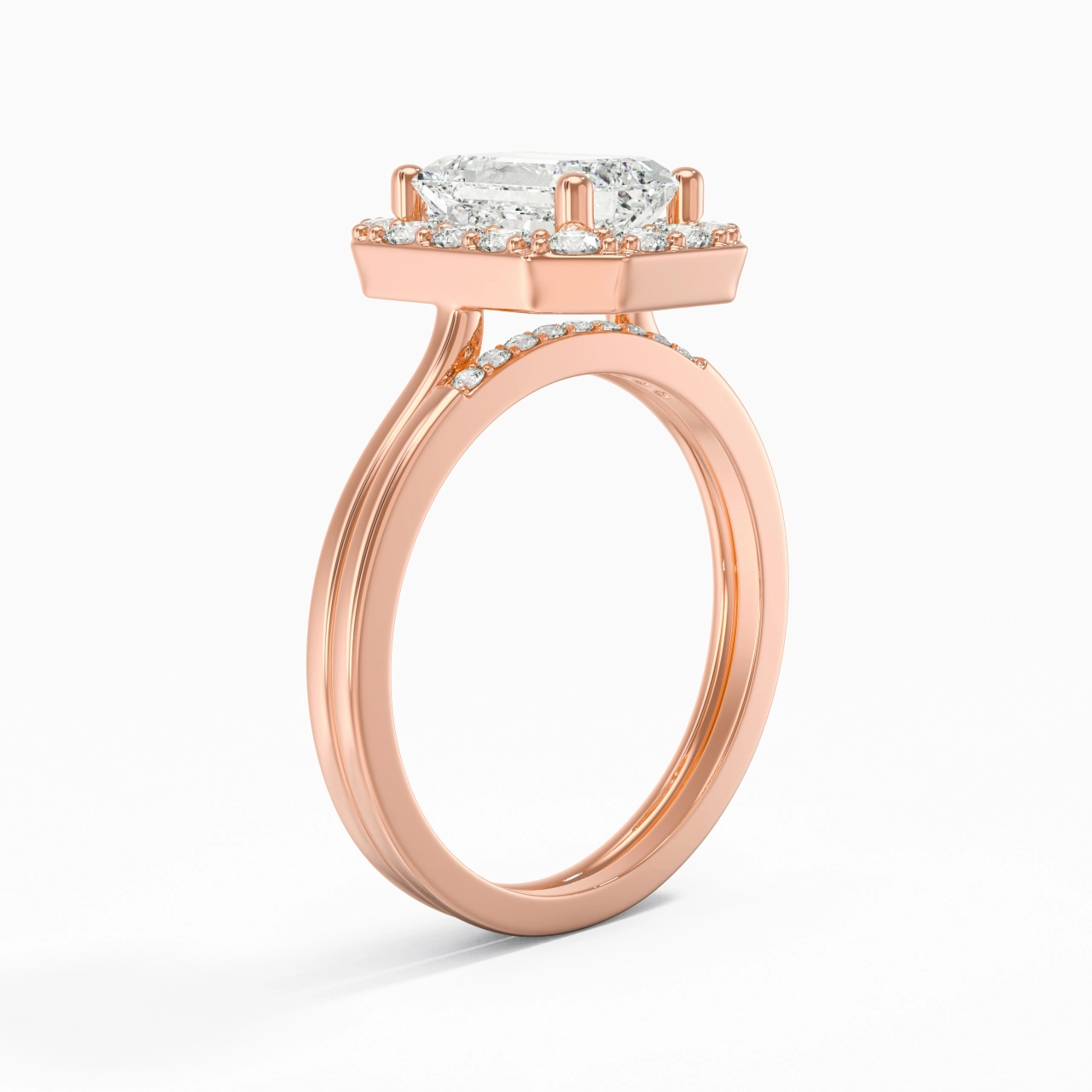 14K Rose Gold Moissanite Wedding Ring Set