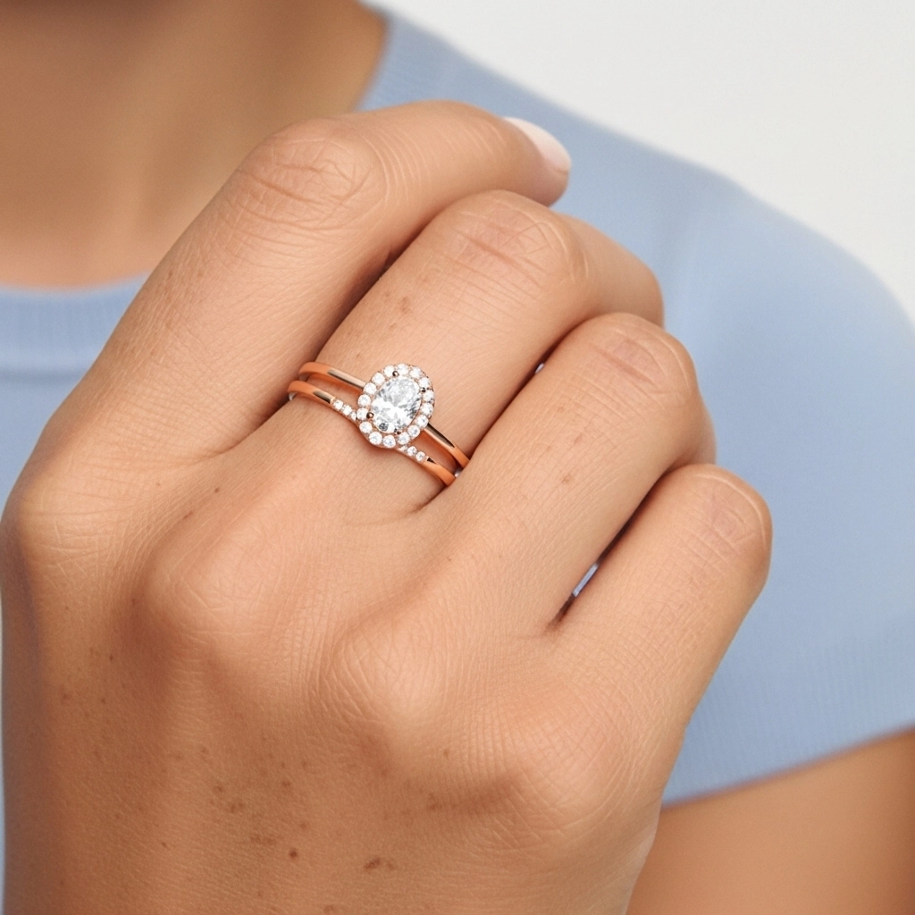 Or rose 18 carats Moissanite Ensemble d'alliances