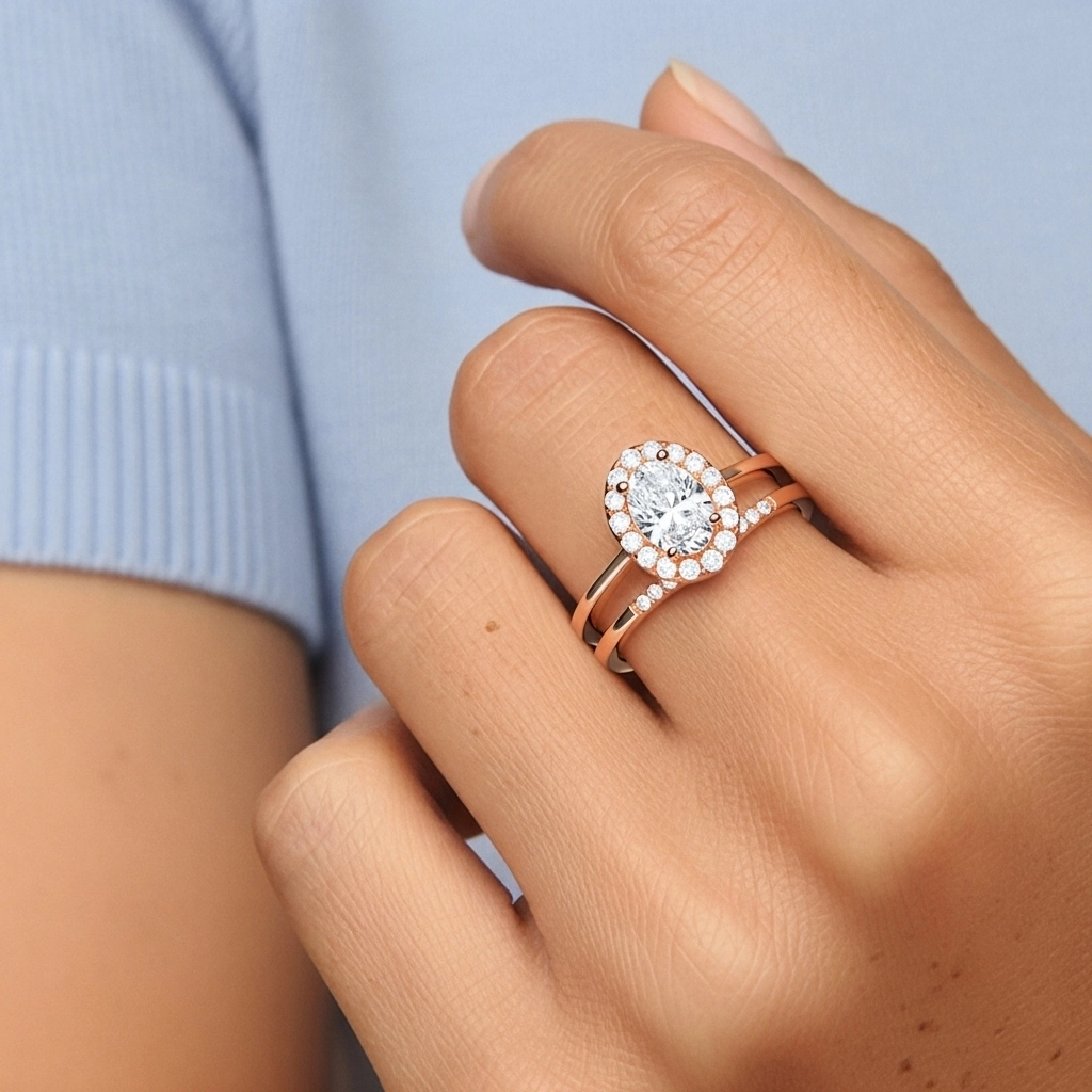 Or rose 18 carats Moissanite Ensemble d'alliances