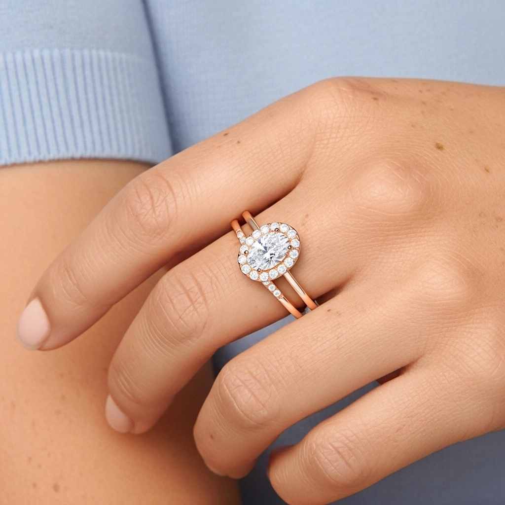 Or rose 18 carats Moissanite Ensemble d'alliances