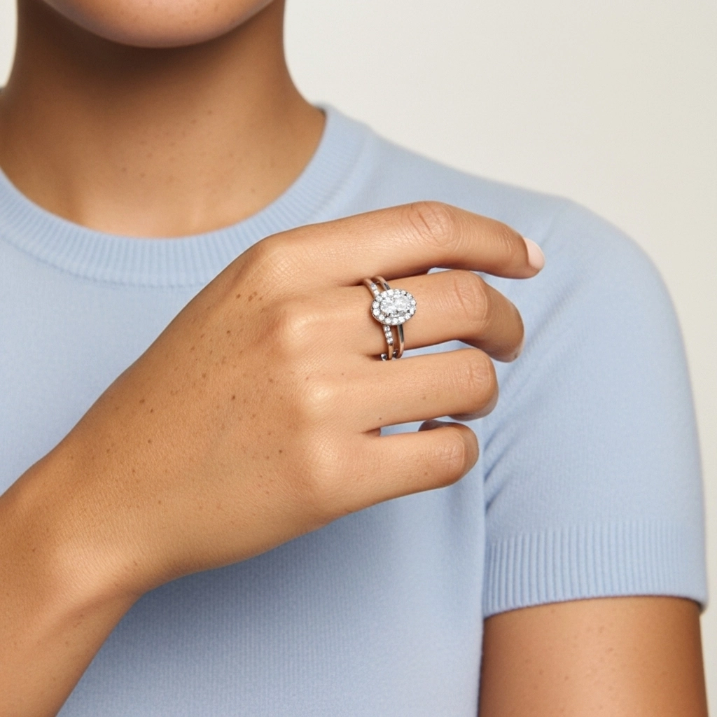 Or blanc 14 carats Moissanite Ensemble d'alliances