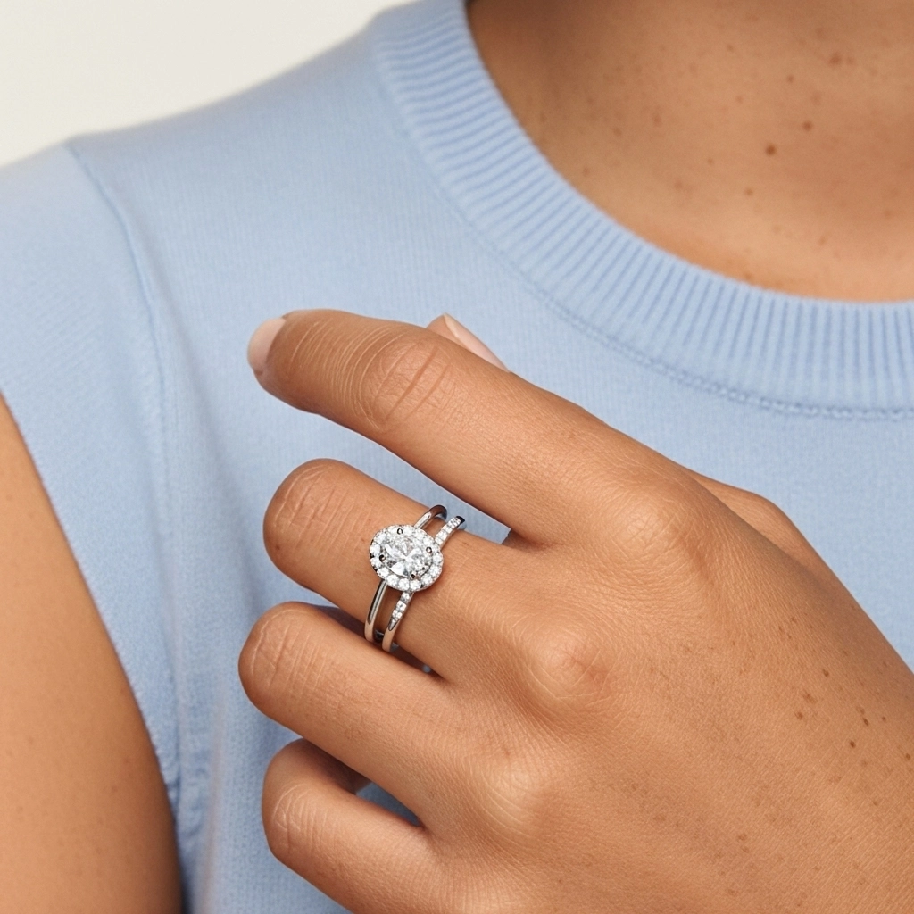 Or blanc 14 carats Moissanite Ensemble d'alliances