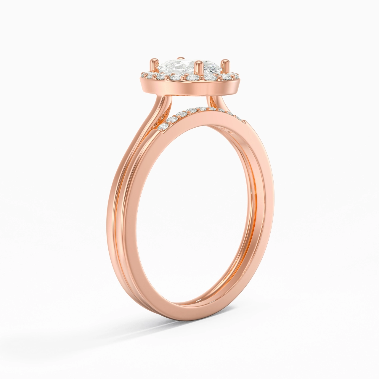 18K Rose Gold Moissanite Wedding Ring Set