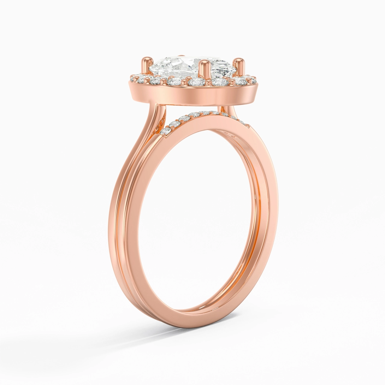18K Rose Gold Moissanite Wedding Ring Set