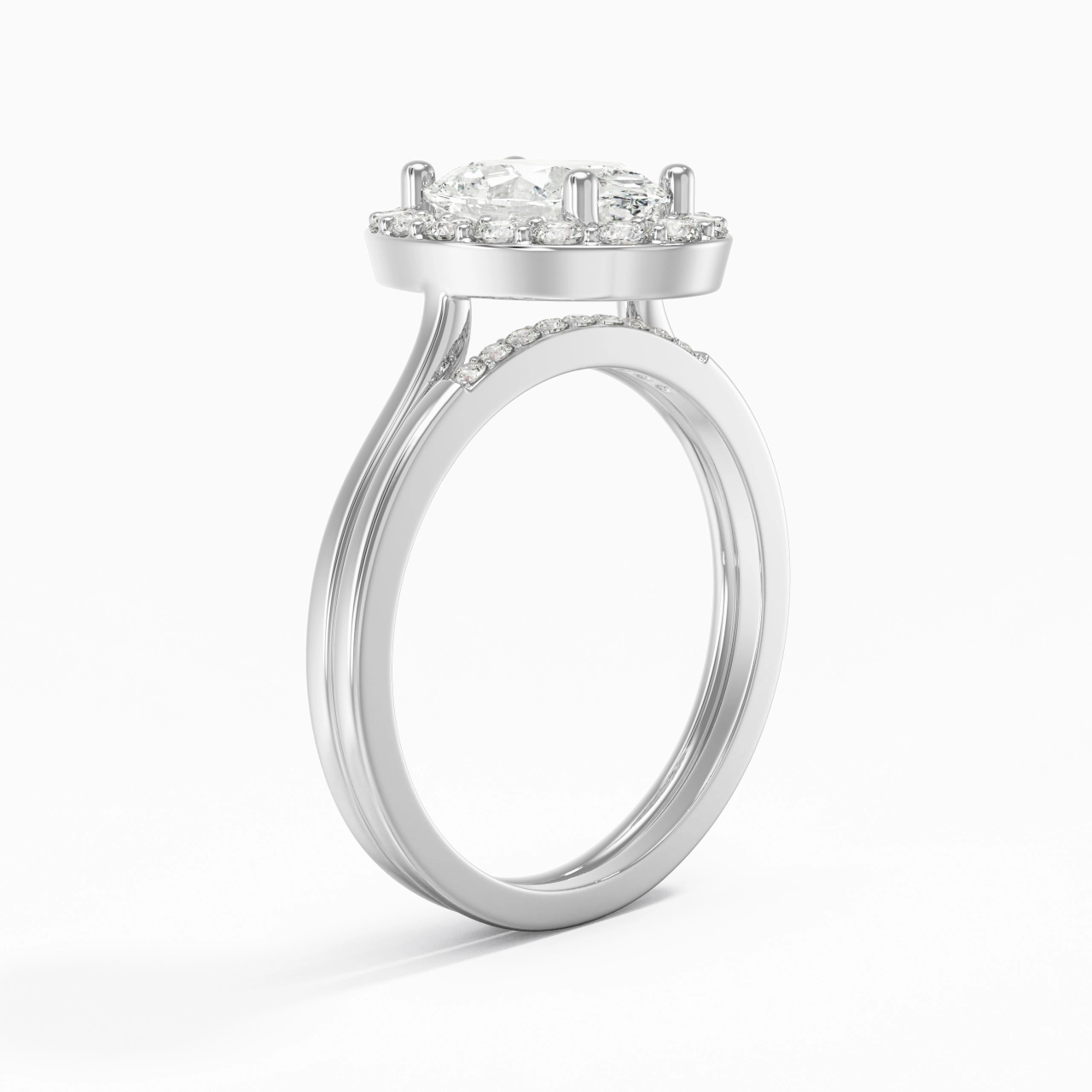 14K White Gold Moissanite Wedding Ring Set