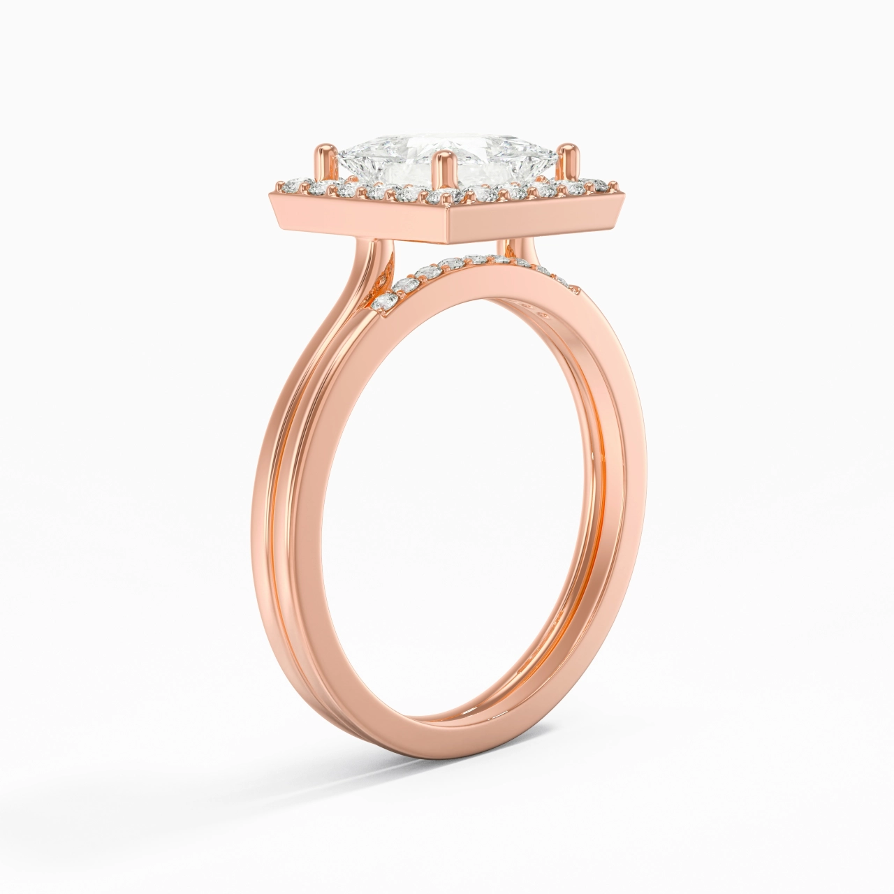 18K Rose Gold Moissanite Wedding Ring Set