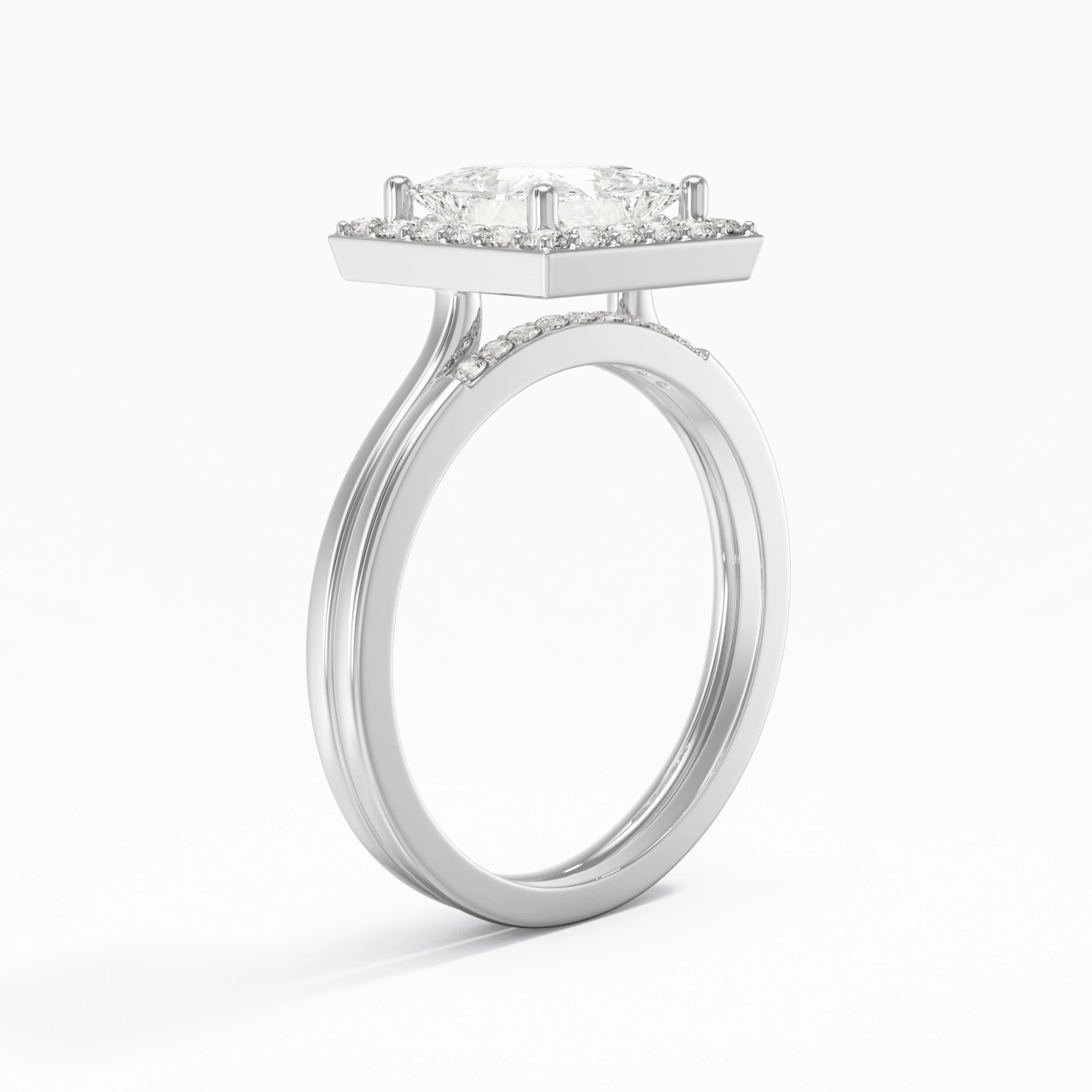 14K White Gold Moissanite Wedding Ring Set