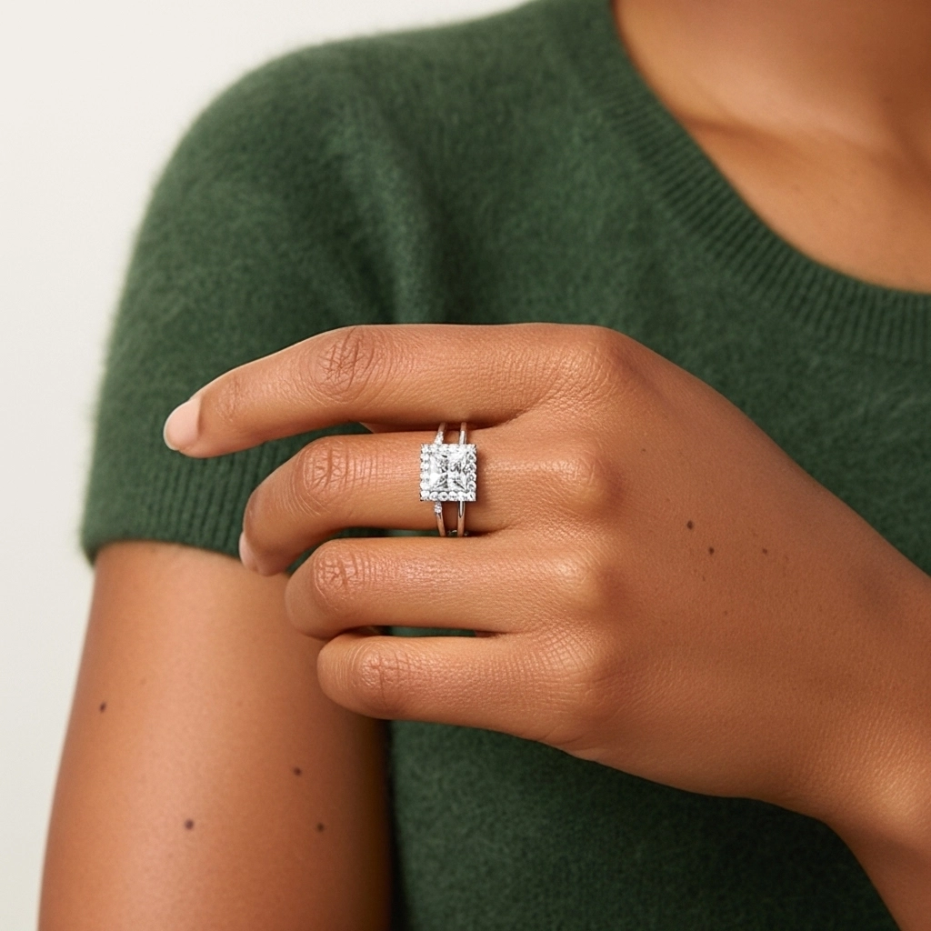 Argent sterling 925 Moissanite Ensemble d'alliances