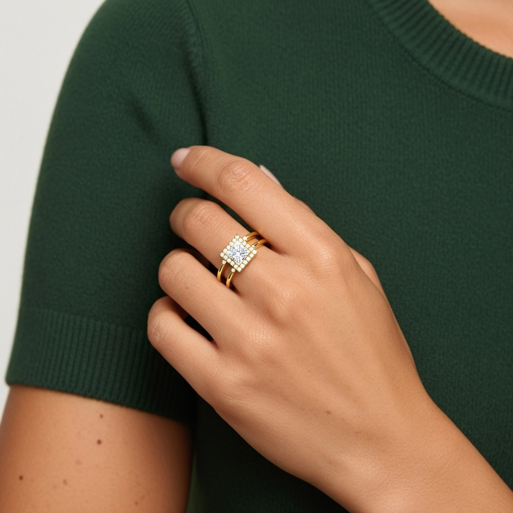 Argent sterling 925 Moissanite Ensemble d'alliances