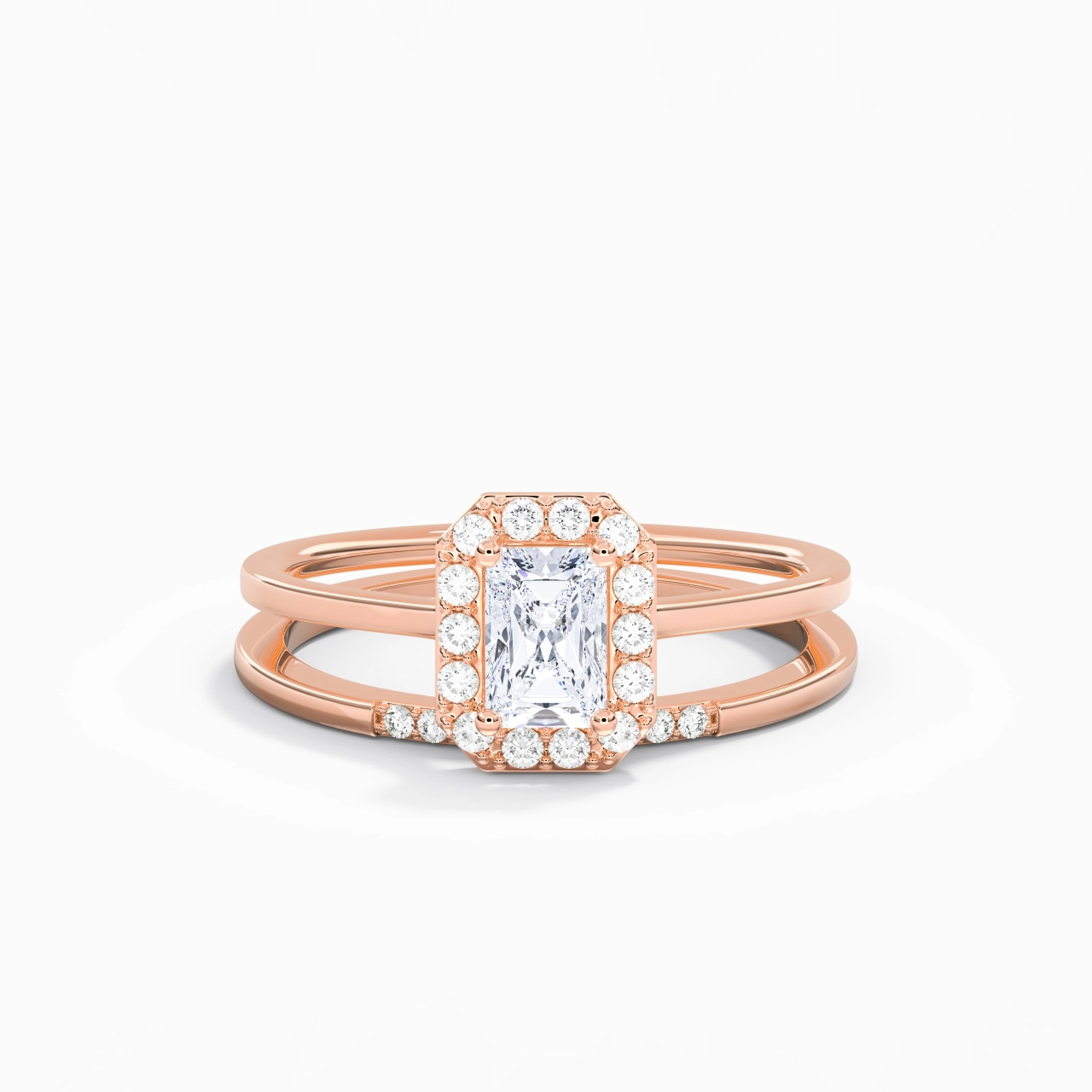 14K Rose Gold Moissanite Wedding Ring Set