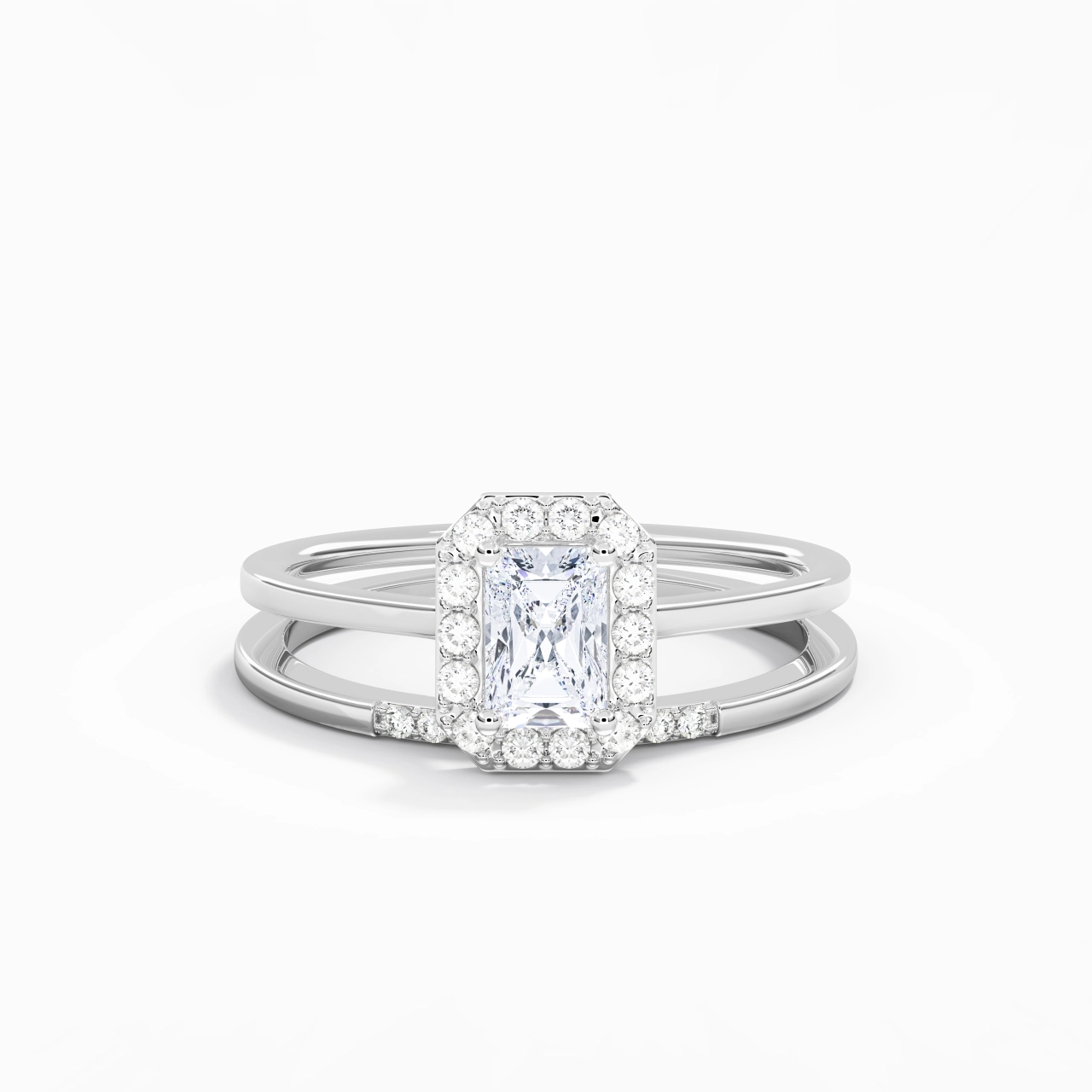 18K White Gold Moissanite Wedding Ring Set