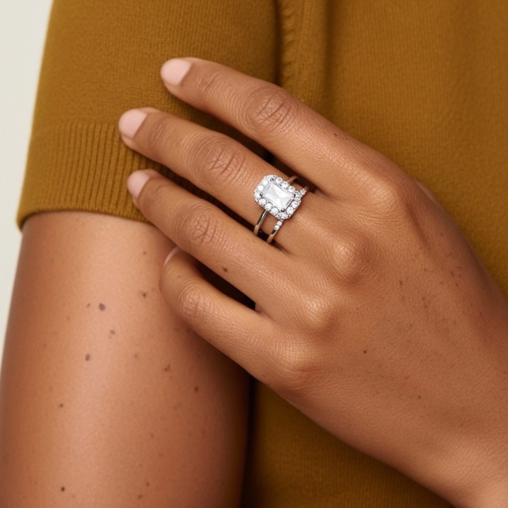 Argent sterling 925 Moissanite Ensemble d'alliances