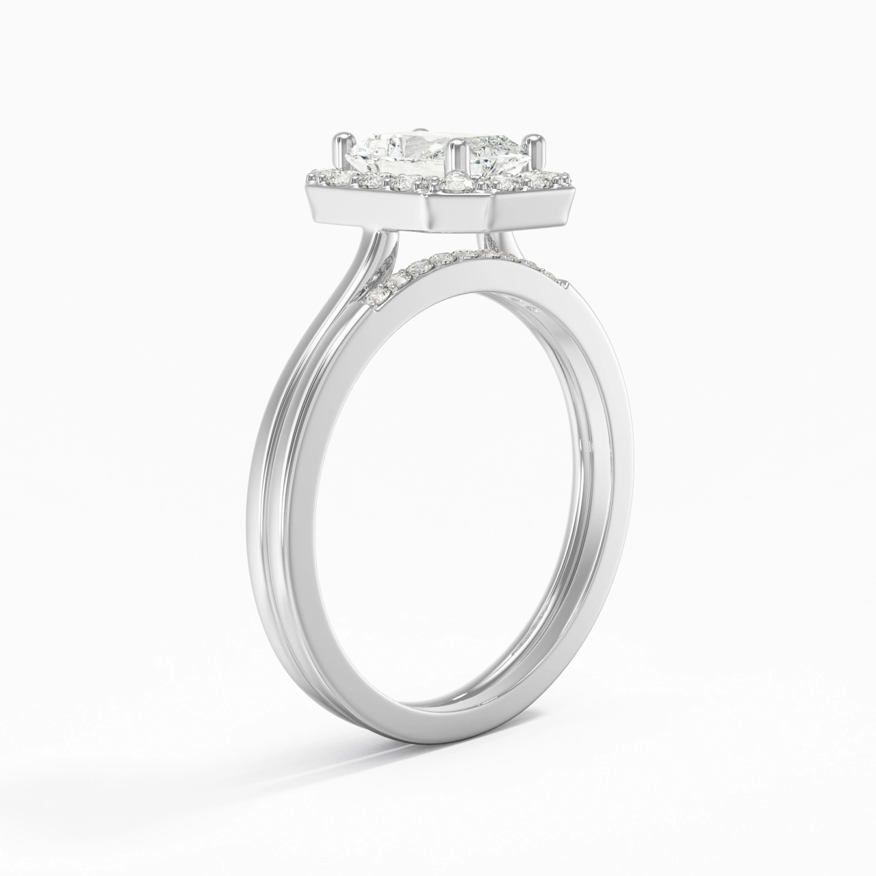 14K White Gold Moissanite Wedding Ring Set