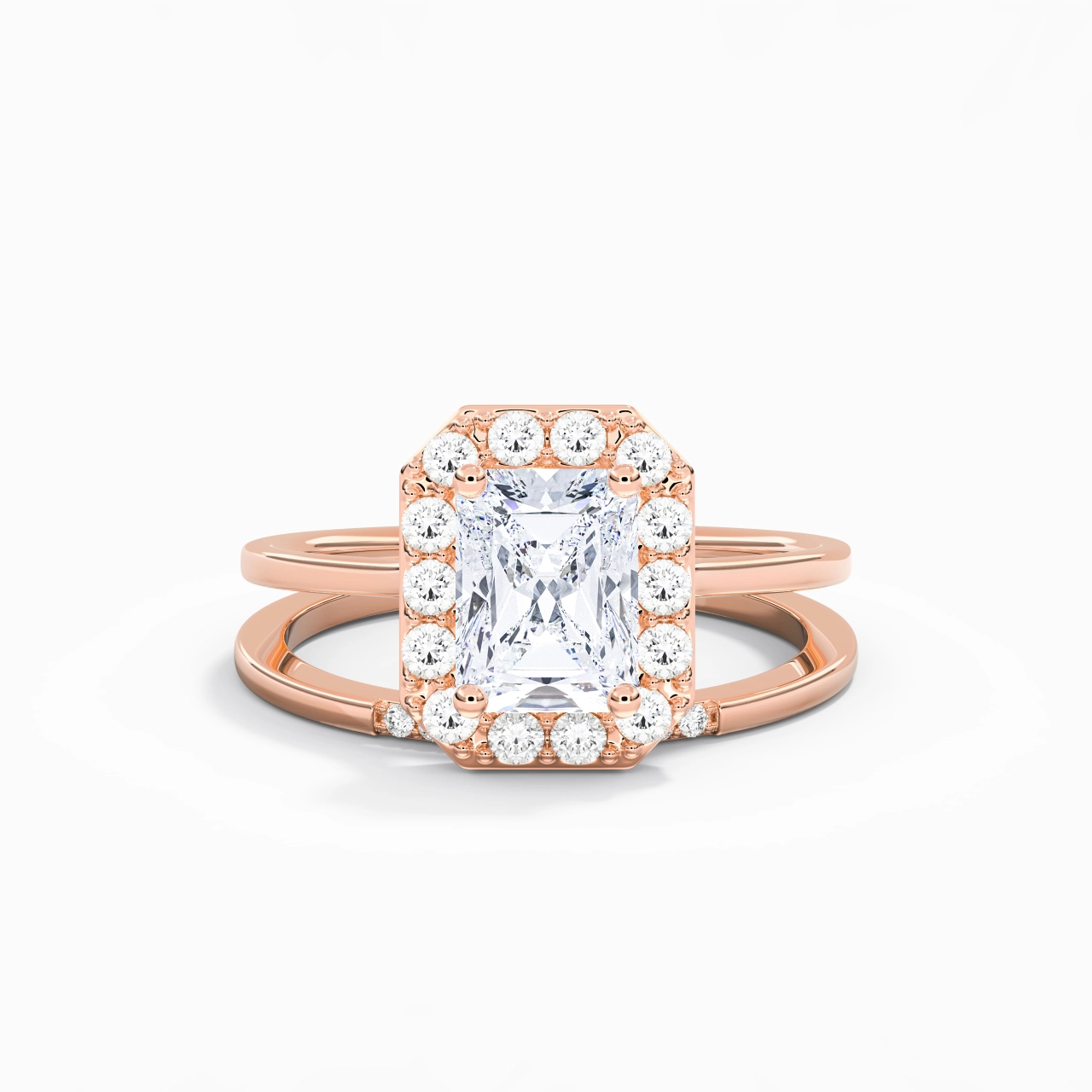 14K Rose Gold Moissanite Wedding Ring Set