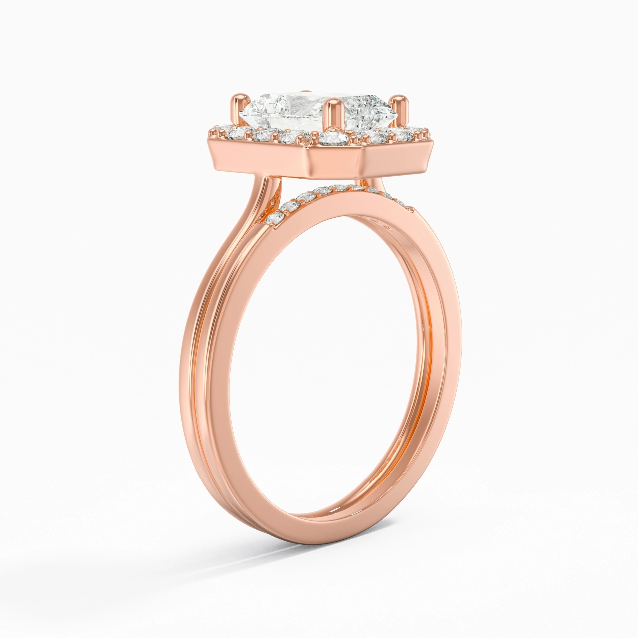 14K Rose Gold Moissanite Wedding Ring Set