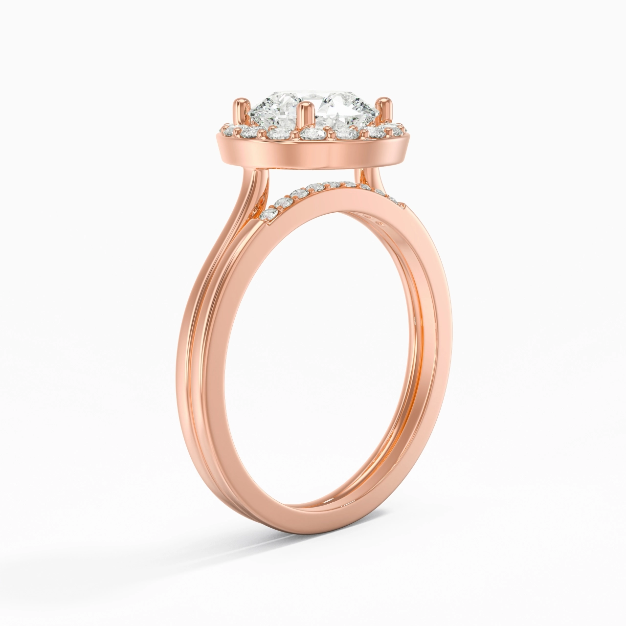 18K Rose Gold Moissanite Wedding Ring Set