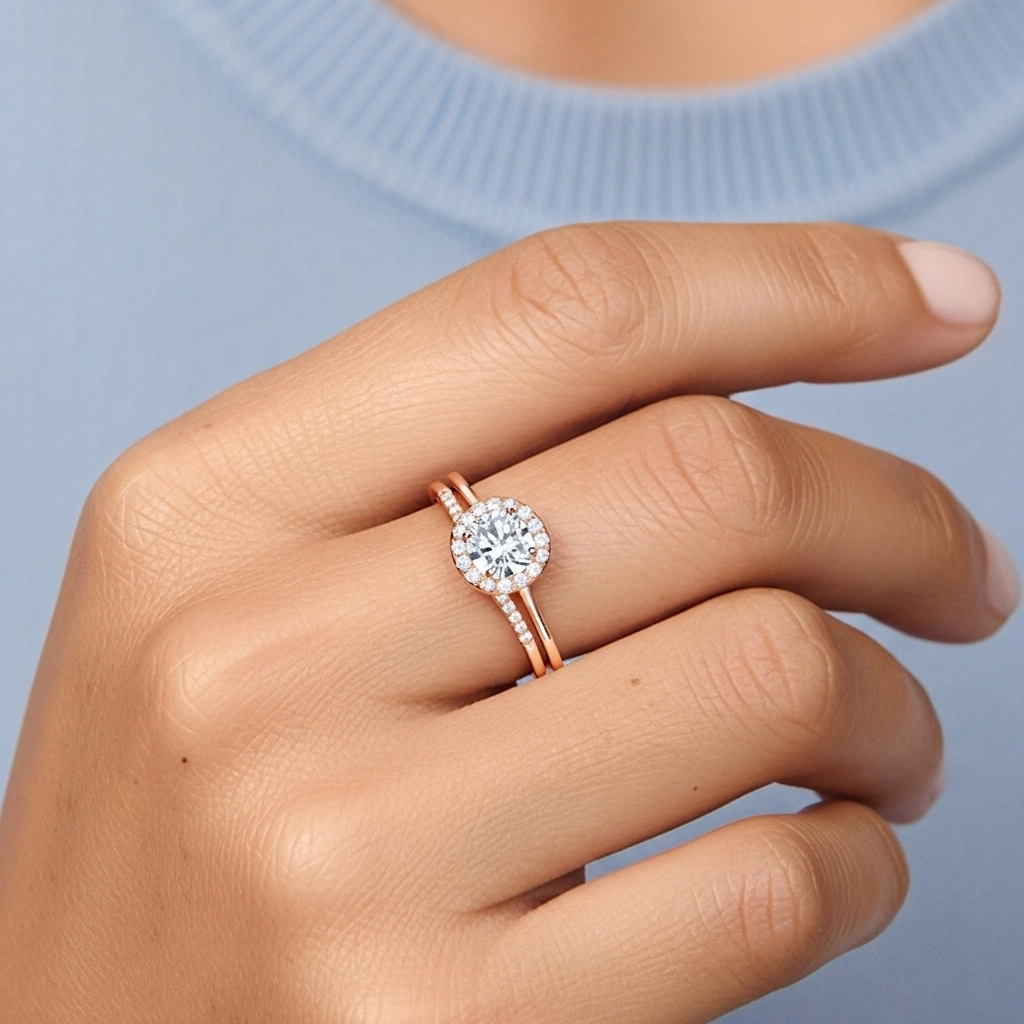 Or rose 14 carats Moissanite Ensemble d'alliances