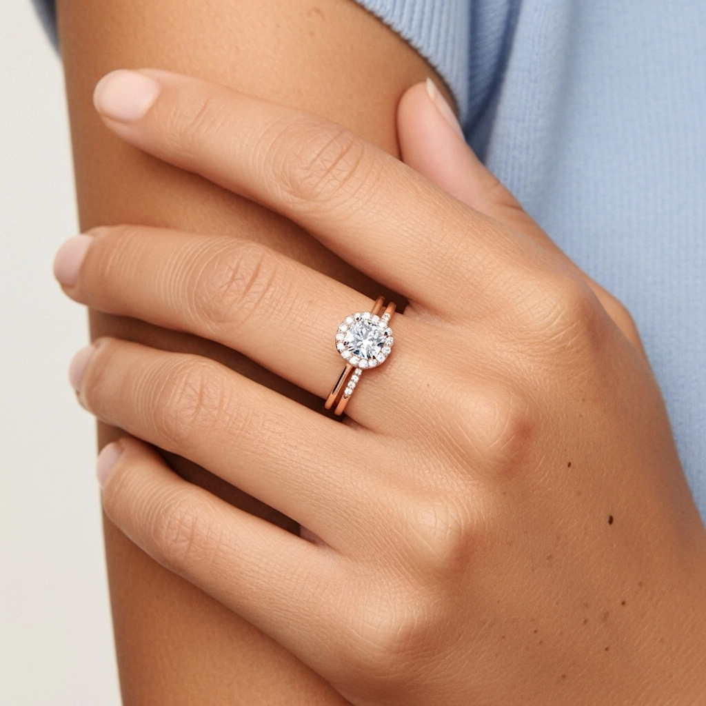 Or rose 14 carats Moissanite Ensemble d'alliances