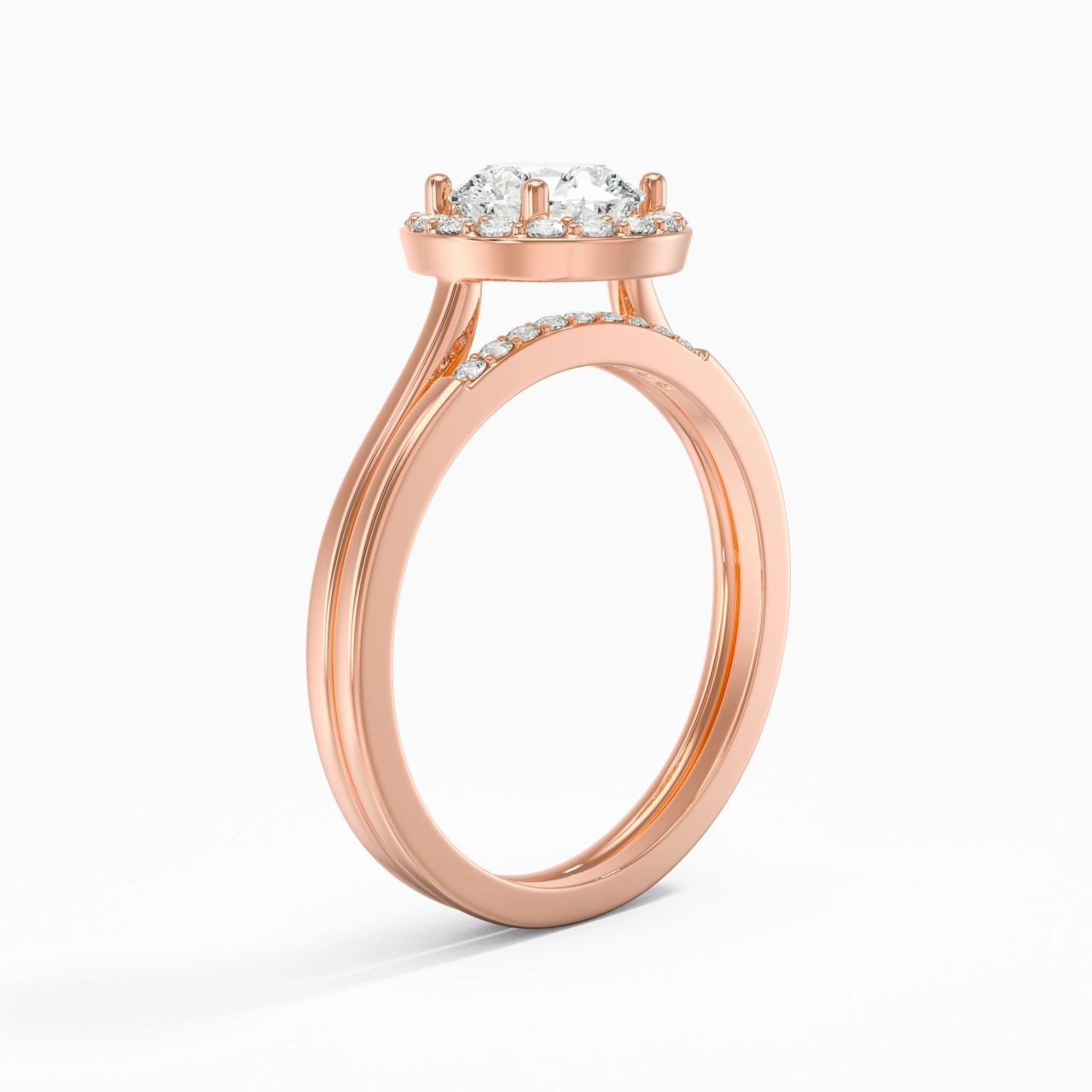 14K Rose Gold Moissanite Wedding Ring Set