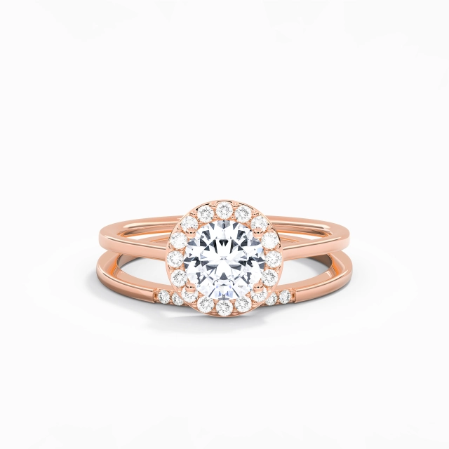 Argent sterling 925 Halo Coutume Ensemble d'alliances Polonais Placage Or rose 18 carats Art Déco Rond Moissanite 1.00ct Tige Traditionnelle Argent sterling 925 Halo Coutume Ensemble d'alliances Polonais Placage Or rose 18 carats Art Déco Rond Moissanite 1.00ct Tige Traditionnelle