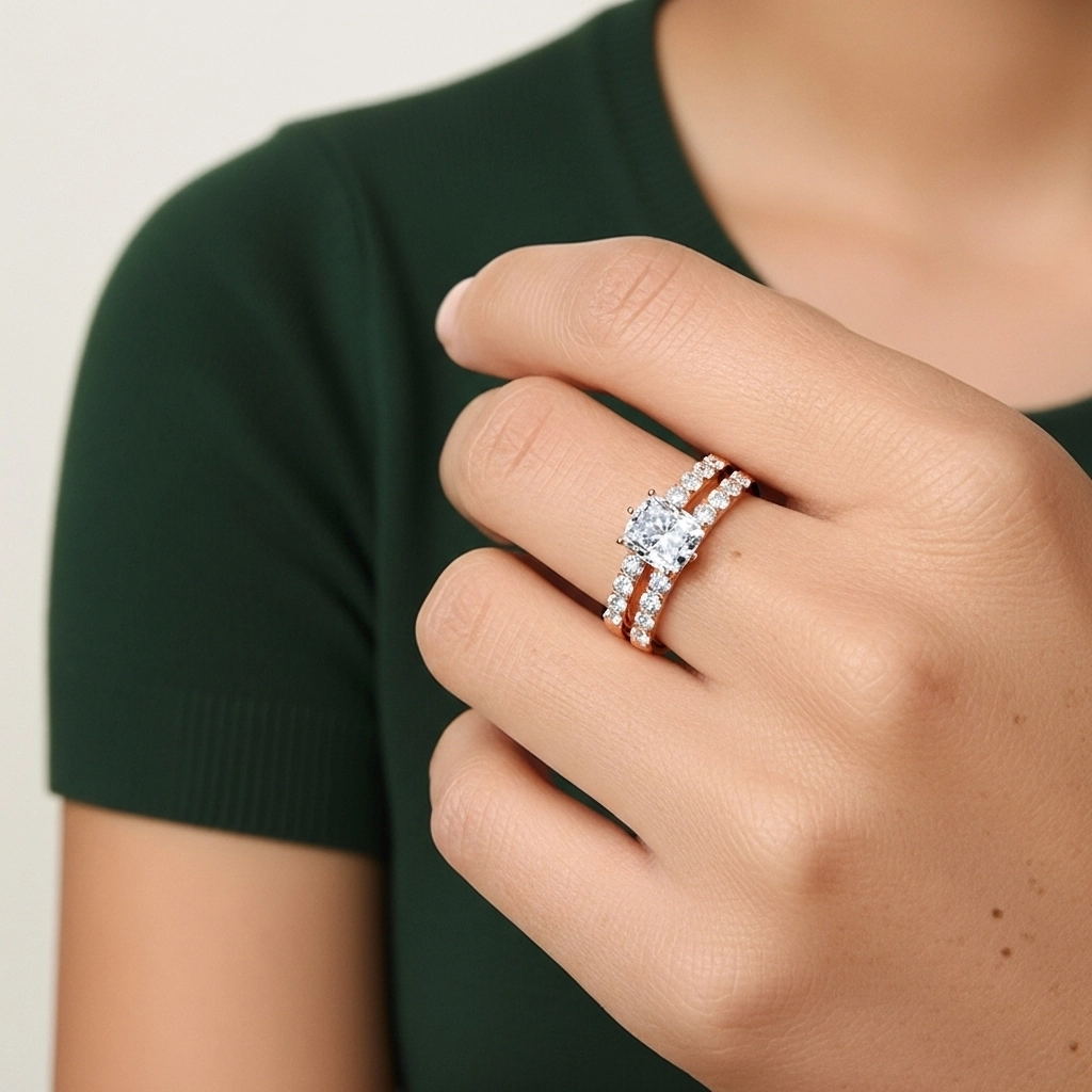 1.00ct Moissanite Wedding Ring Set 925 Sterling Silver