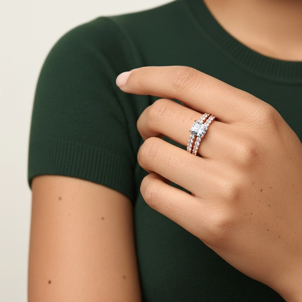 1.00ct Moissanite Wedding Ring Set 925 Sterling Silver