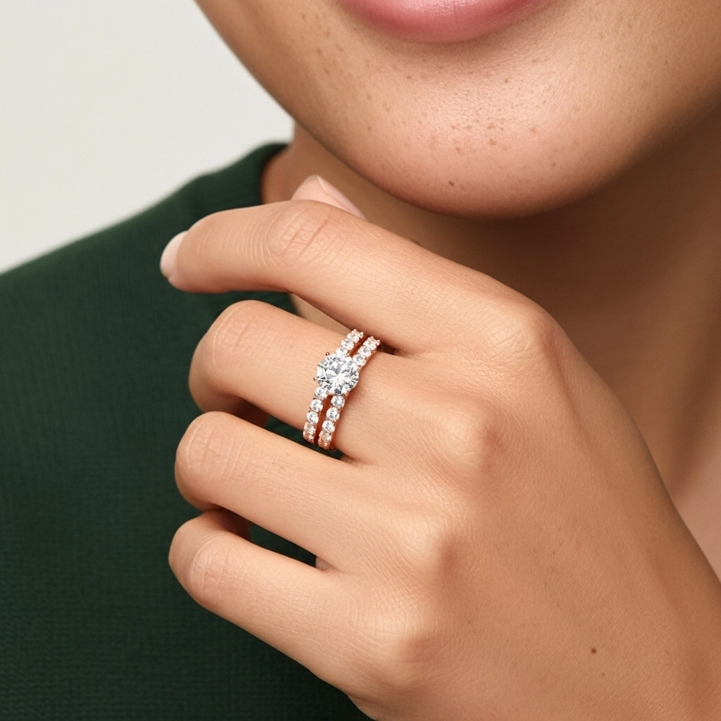 1.00ct Moissanite Wedding Ring Set 925 Sterling Silver