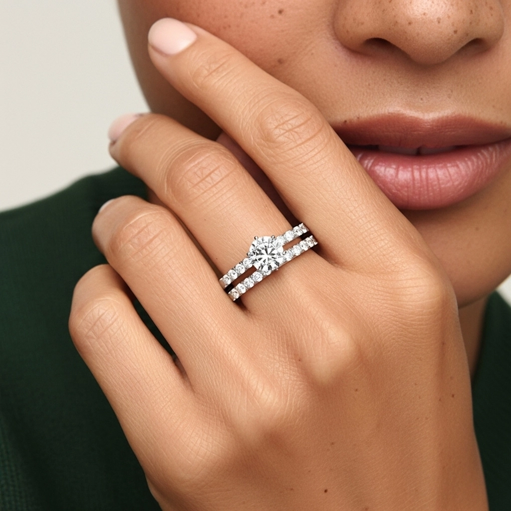 1.00ct Moissanite Wedding Ring Set 925 Sterling Silver