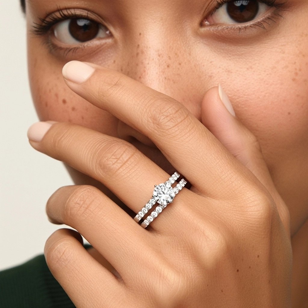 1.00ct Moissanite Wedding Ring Set 925 Sterling Silver